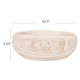 Bloomingville paulownia wood bowl close-up showing grain for natural warmth.
