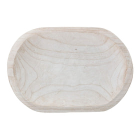 Close-up of Bloomingville paulownia bowl highlighting craftsmanship and texture.