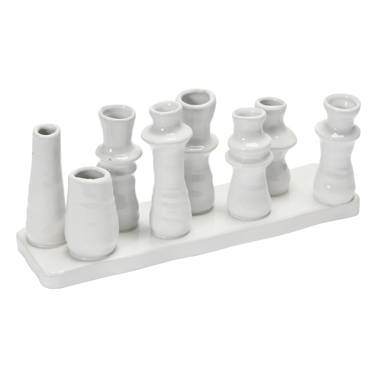 Bloomingville stoneware 8-vase tray in white, perfect centerpiece for mixed florals