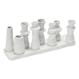 Bloomingville stoneware 8-vase tray in white, perfect centerpiece for mixed florals