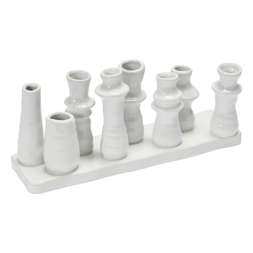 Bloomingville stoneware 8-vase tray in white, perfect centerpiece for mixed florals