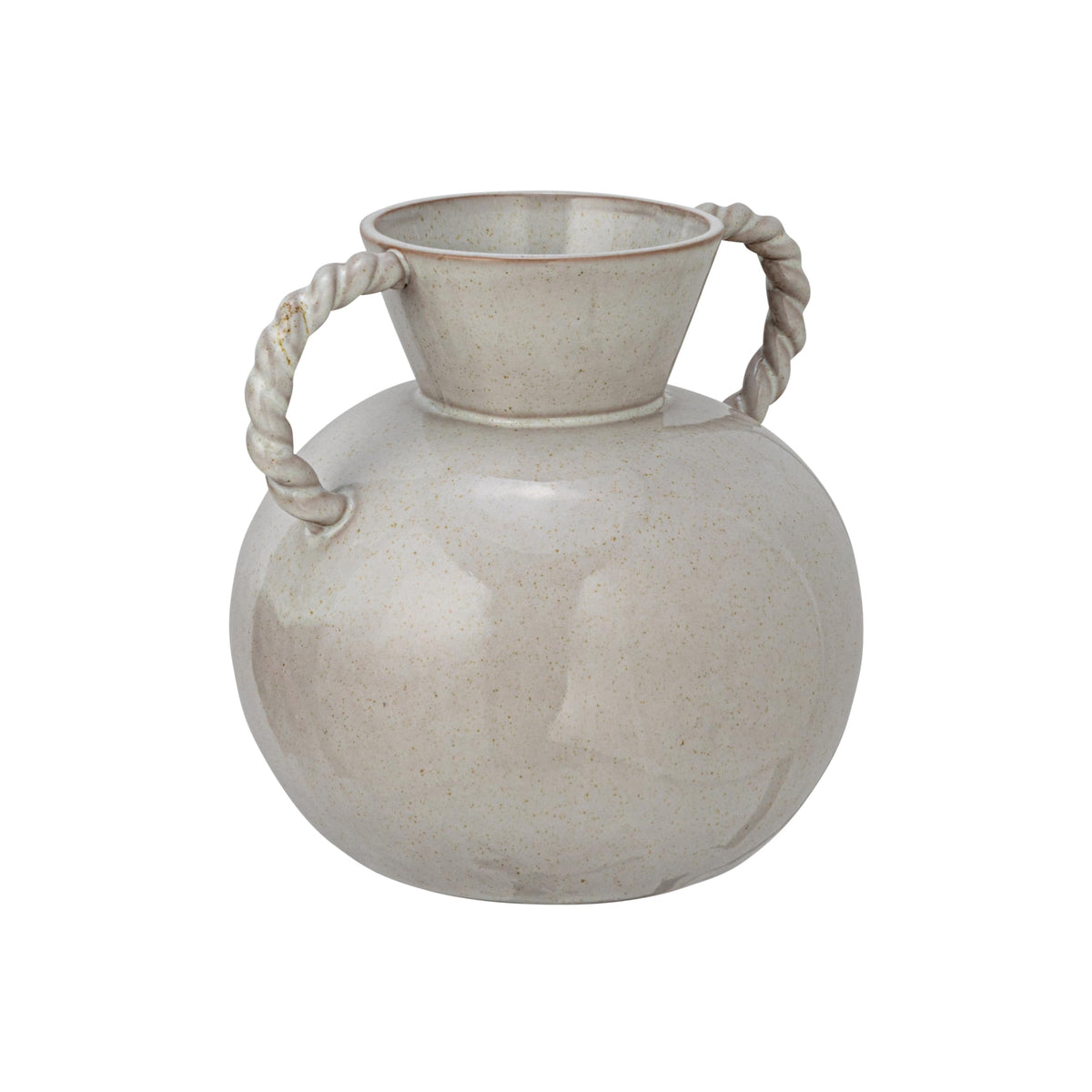 Bloomingville stoneware vase with twisted handles in cream, perfect for centerpiece displays.