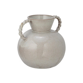 Bloomingville stoneware vase with twisted handles in cream, perfect for centerpiece displays.