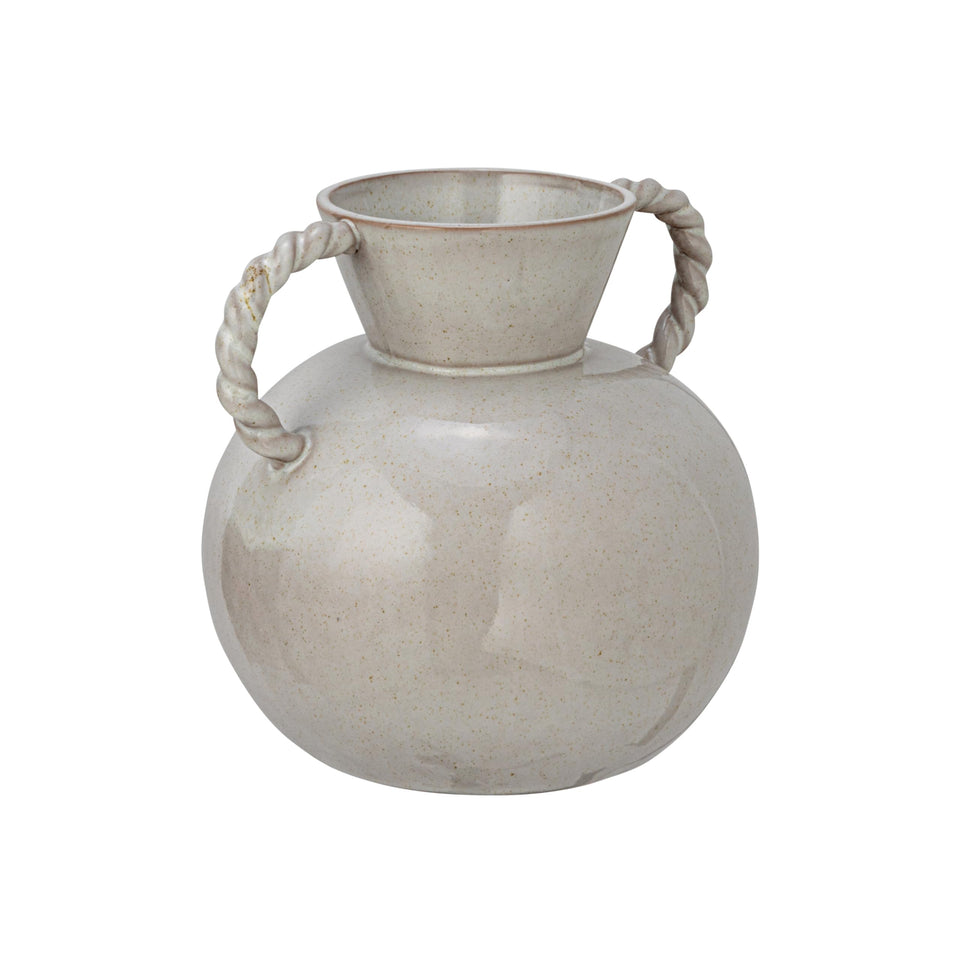 Bloomingville stoneware vase with twisted handles in cream, perfect for centerpiece displays.