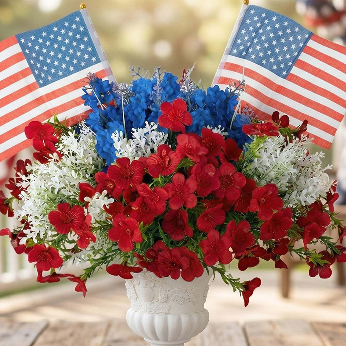 BLOSMON 4th of July flowers porch collection in a planter for outdoor decor.