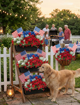 BLOSMON indoor vase arrangement for patriotic table centerpiece.