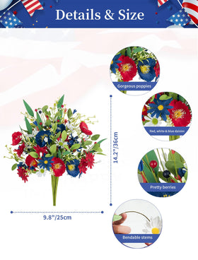 BLOSMON patriotic bouquet with daisies poppies and berries for festive charm