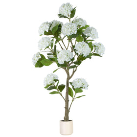 BLOSMON White Hydrangea Tree on front porch adds lasting curb appeal.