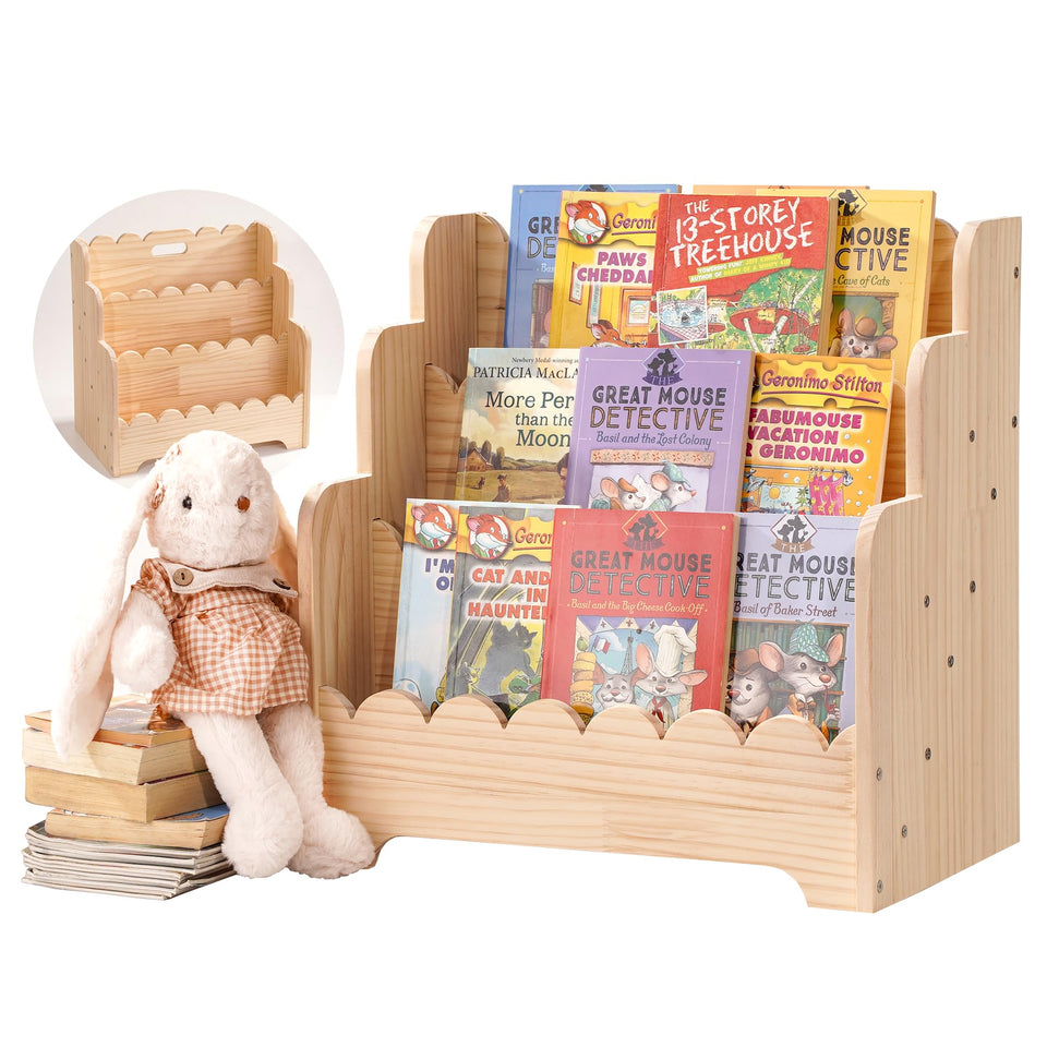 Blossome kids bookshelf 3-tier scalloped front for easy self-serve reading