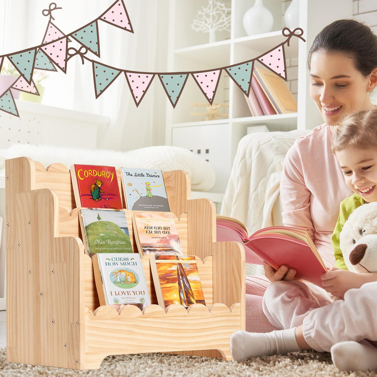 Blossome Montessori bookcase low height supports toddler independence