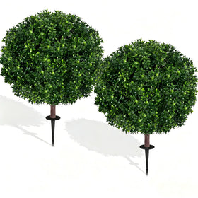 Bloyapix 27.5-inch artificial boxwood topiary ball trees in a two-pack for curb appeal