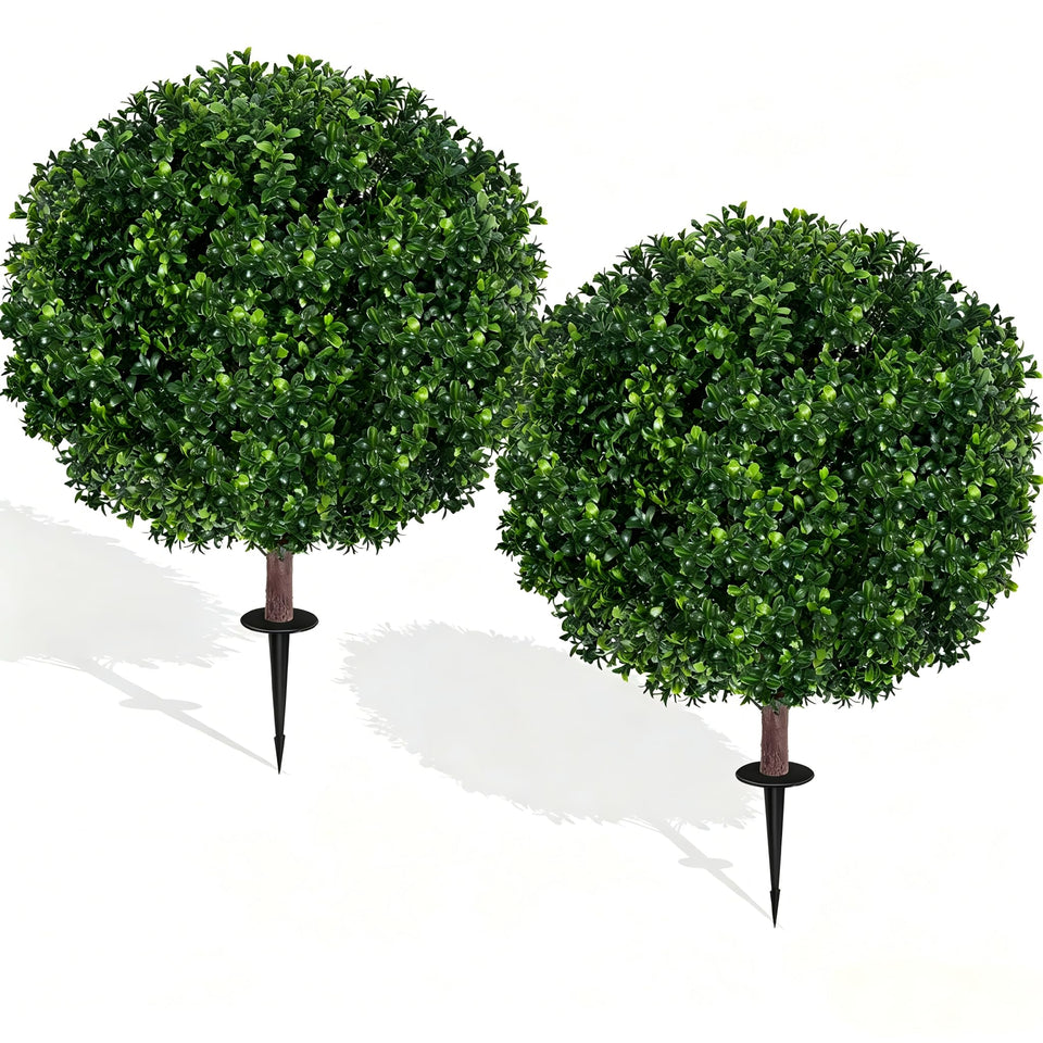 Bloyapix 27.5-inch artificial boxwood topiary ball trees in a two-pack for curb appeal