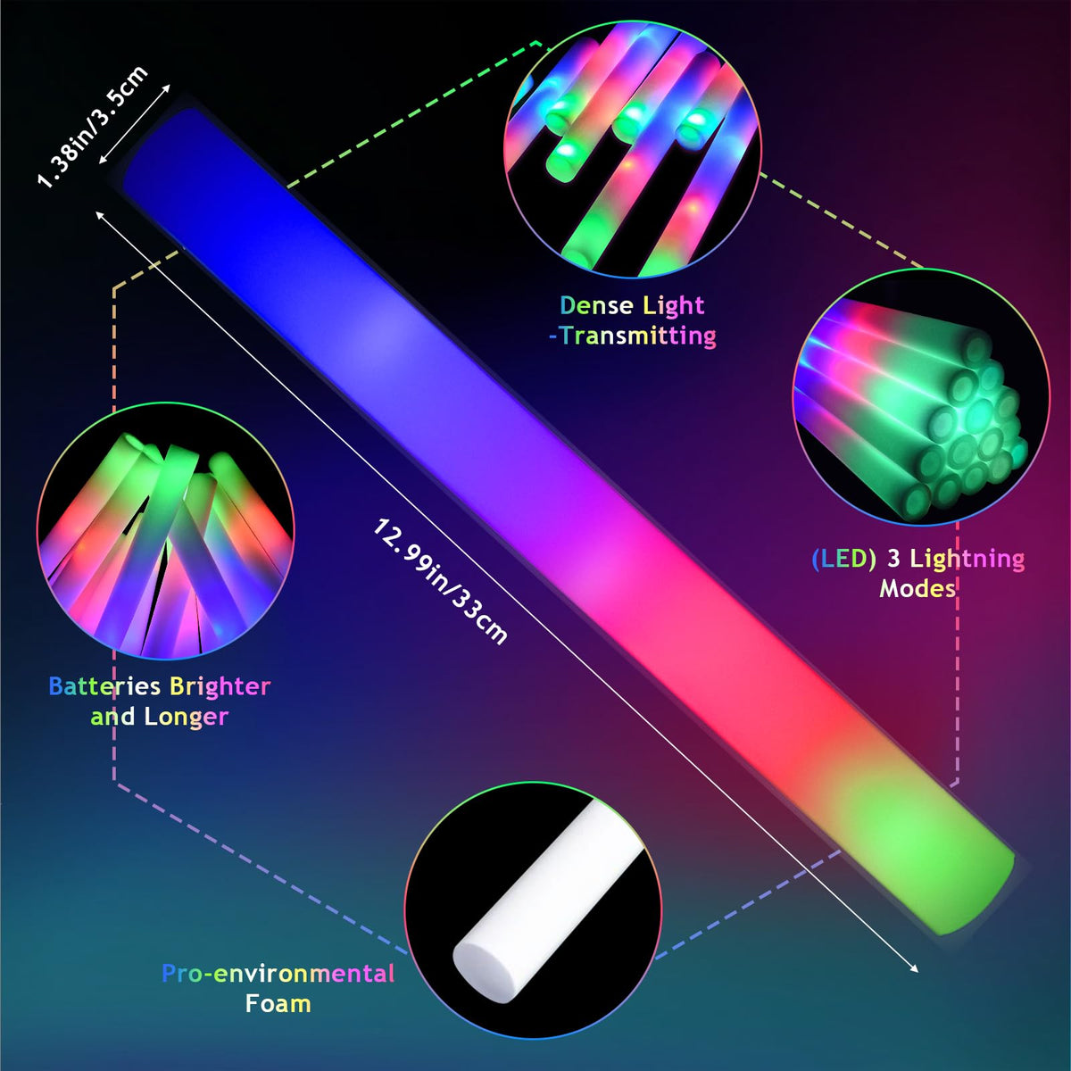 Blu7ive foam glow sticks with three modes showcased for events
