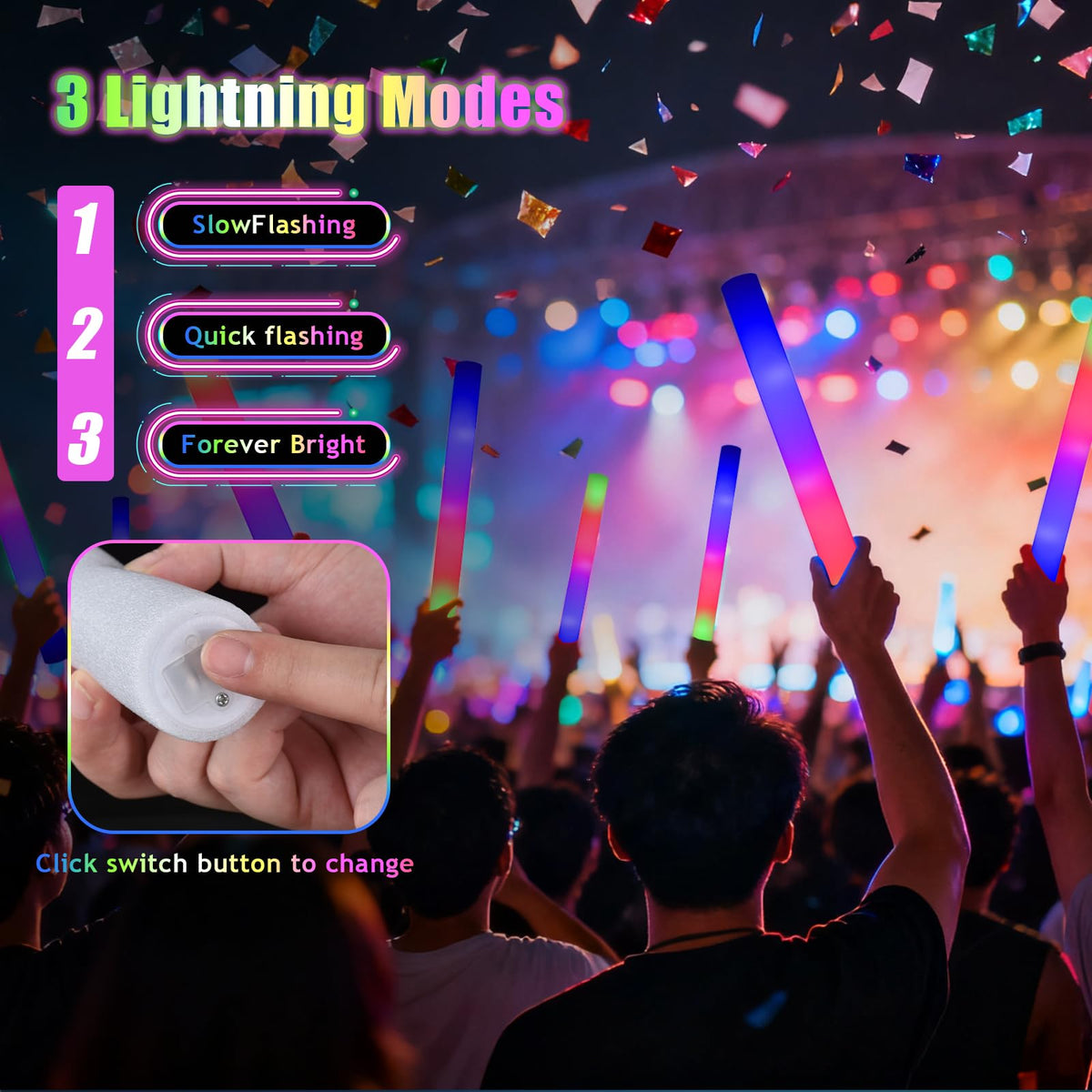 Blu7ive glow sticks at a wedding or concert setting, bright and vivid
