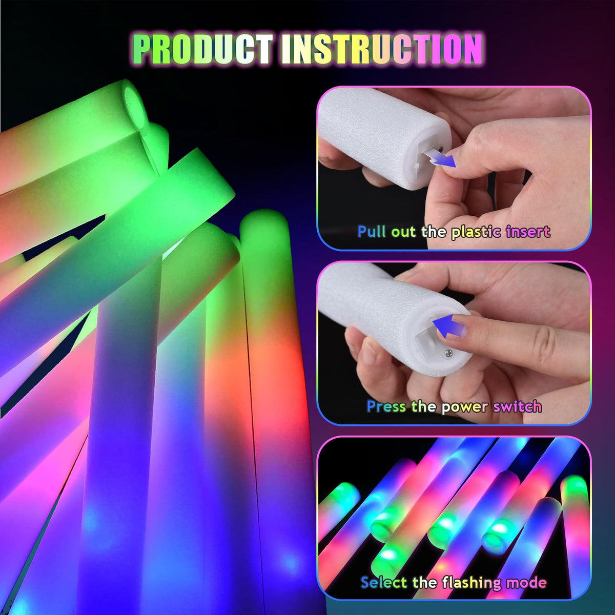 Handheld Blu7ive glow stick emitting bold neon colors at night