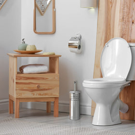 Blue Donuts compact design fits small bathrooms for discreet storage.