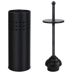 Blue Donuts plunger holder in black side view shows sleek storage, keeping tools organized