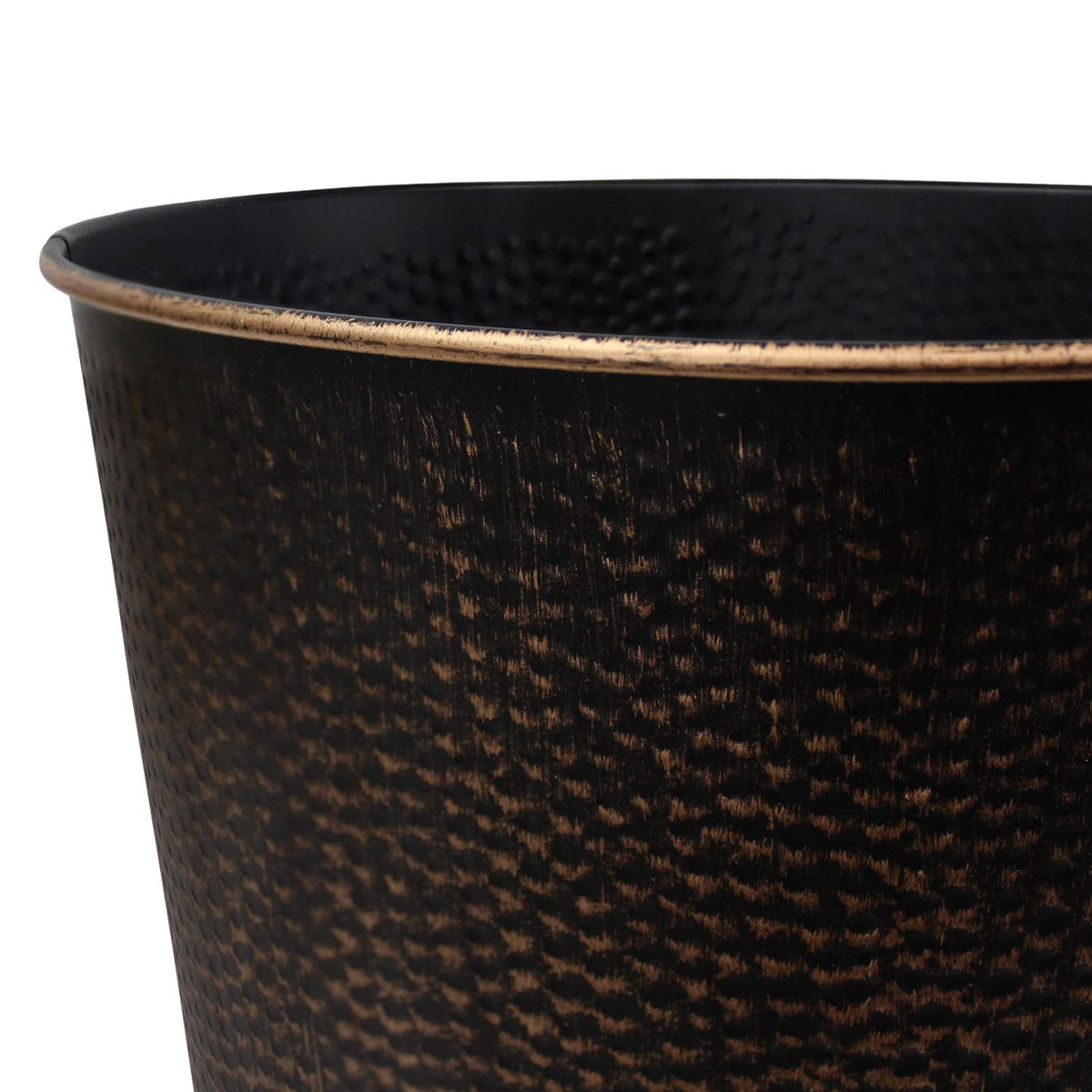 Blue Donuts wastebasket bronze hammered perfect for bedroom decor and easy maintenance.