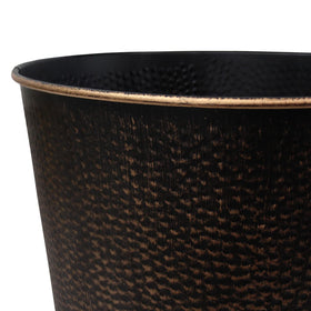 Blue Donuts wastebasket bronze hammered perfect for bedroom decor and easy maintenance.