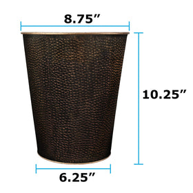 Blue Donuts wastebasket bronze hammered view, space-saving design for bedrooms or offices.