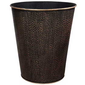 Blue Donuts wastebasket in bronze hammered finish, ideal for bathroom organization and small spaces.