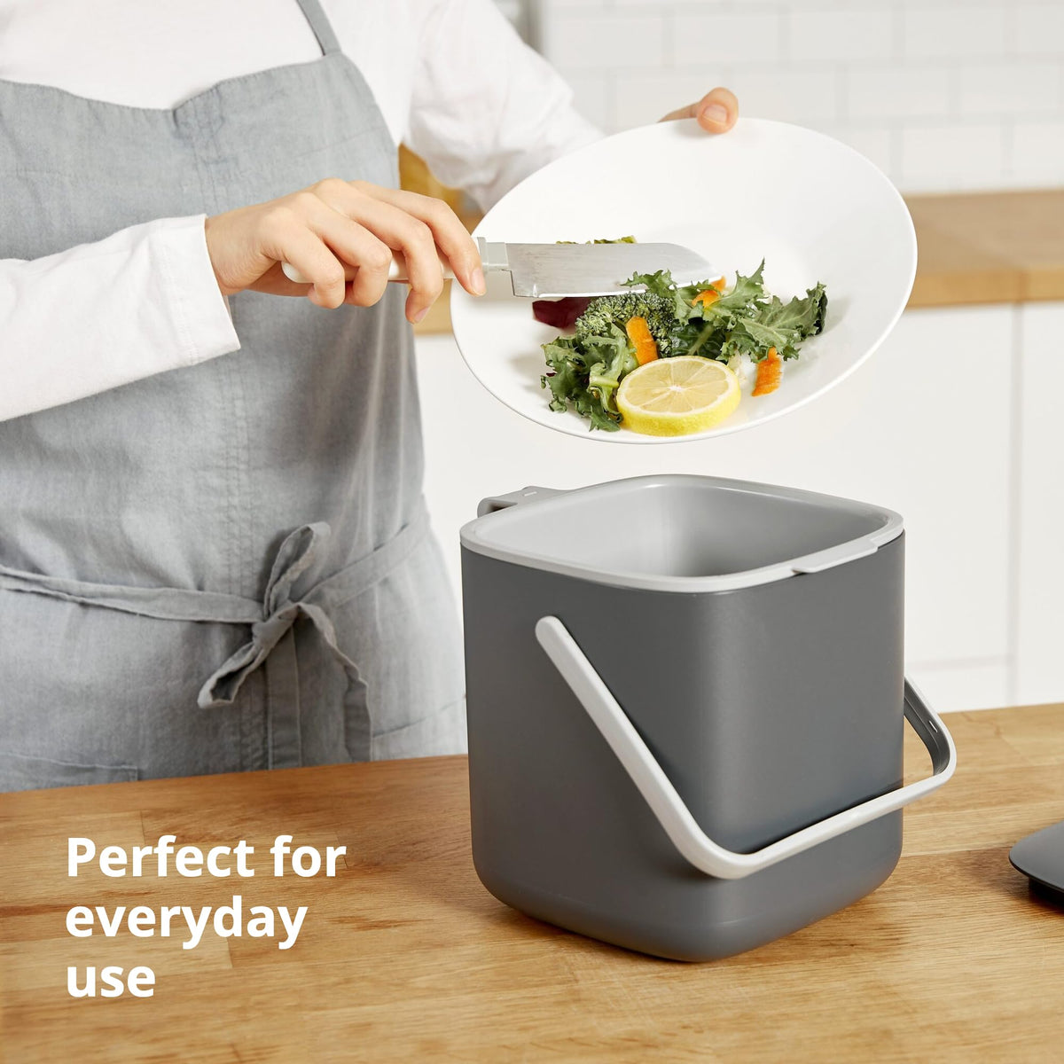 Compact square design maximizes counter space for daily use.