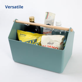 BLUE GINKGO green storage basket in pantry for decluttering shelves