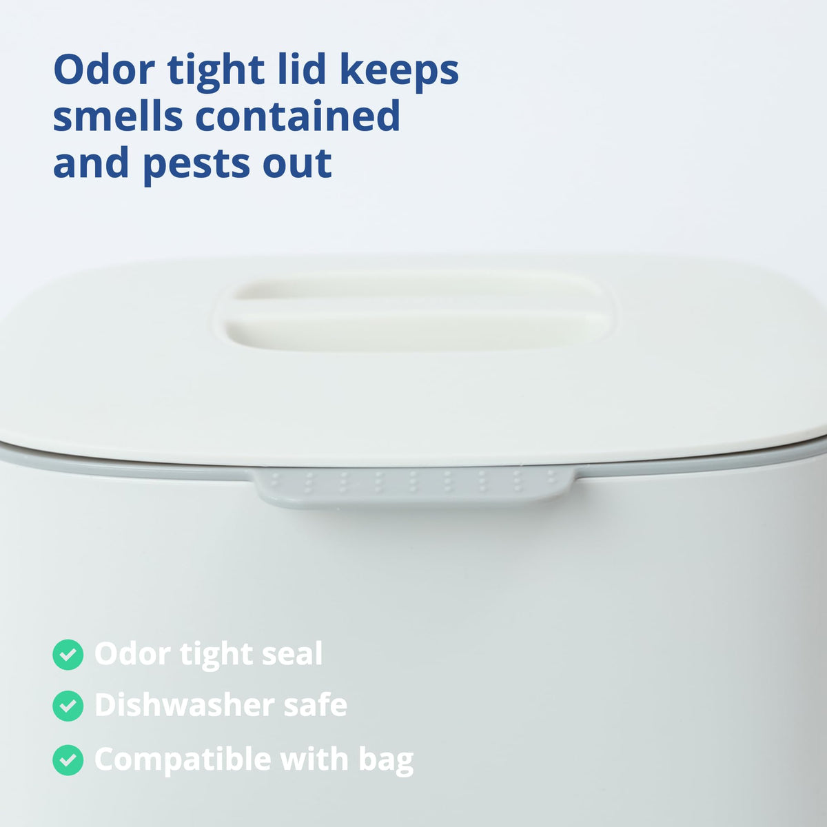Blue Ginkgo countertop bin interior shown with smooth surface for cleanliness.