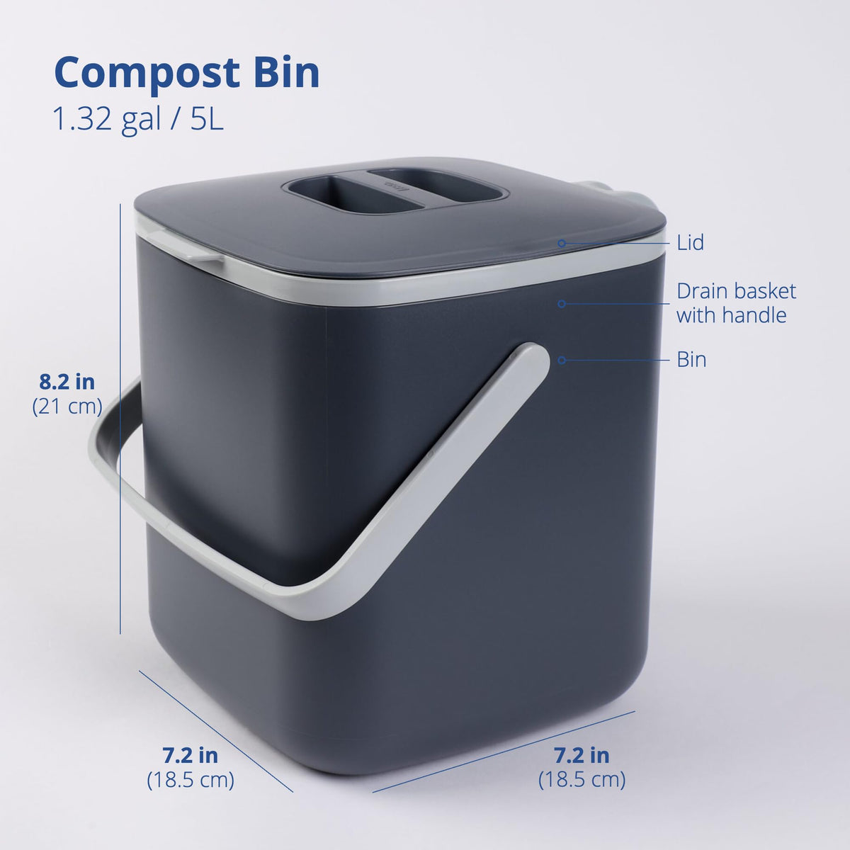 Blue Ginkgo compost bin lid close-up showing odor-sealing design.