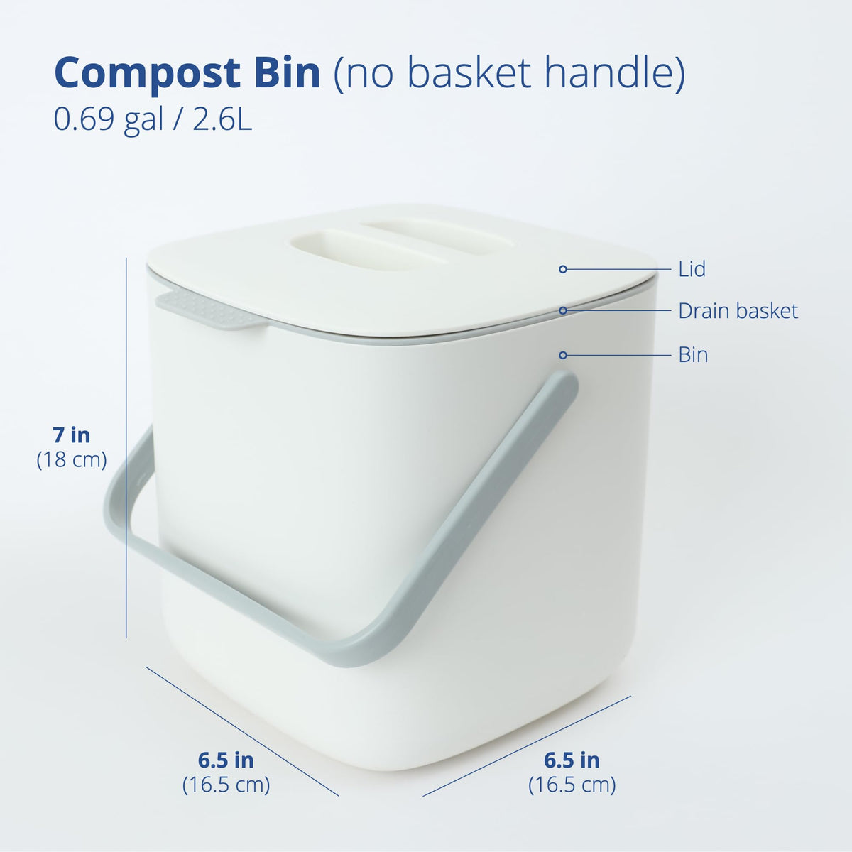 Blue Ginkgo compost bin side view highlighting compact footprint for small kitchens.
