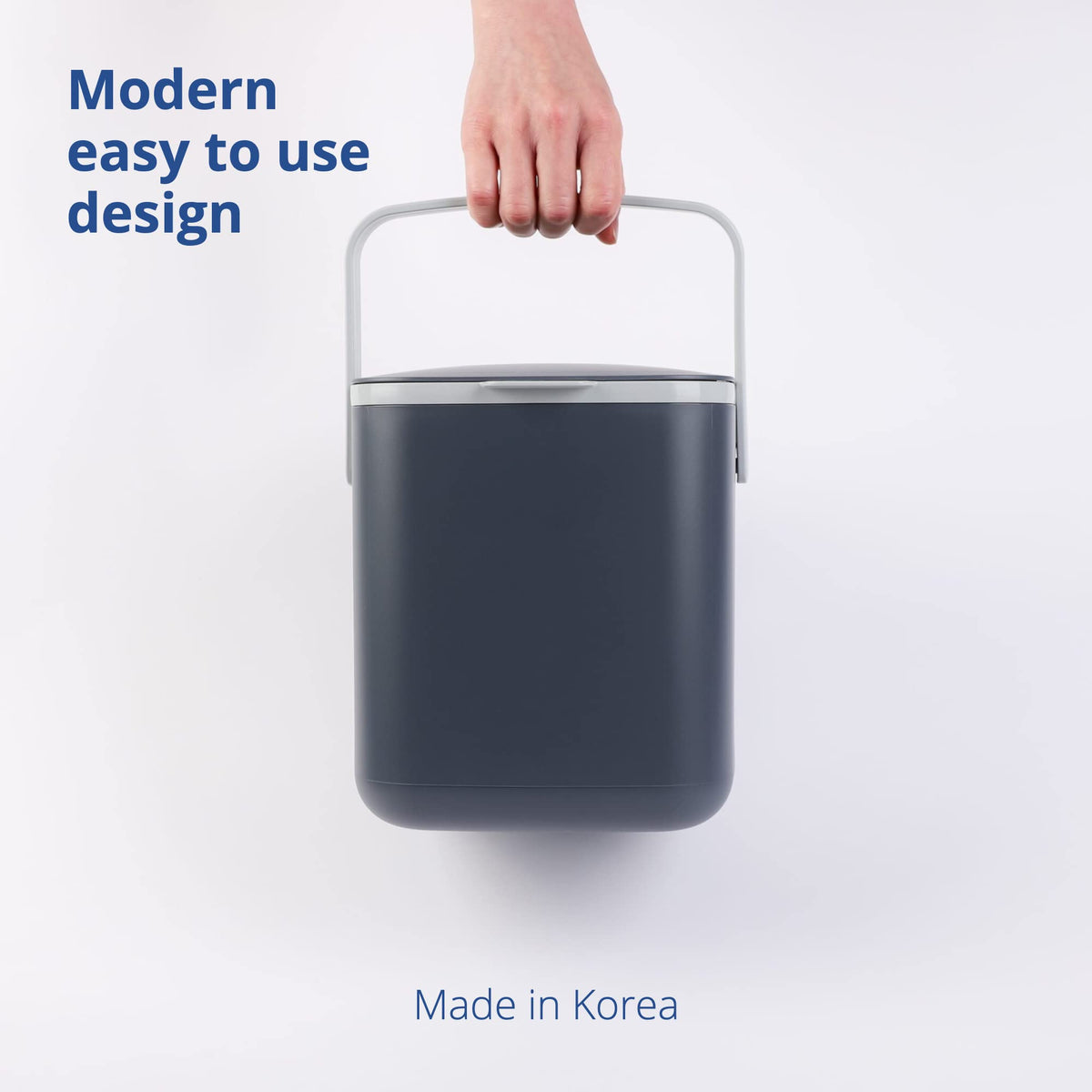 Blue Ginkgo bin with two handles for cleaner disposal.