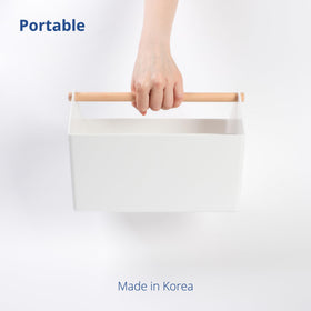 Blue Ginkgo makeup storage bin keeps vanity items neatly at hand.