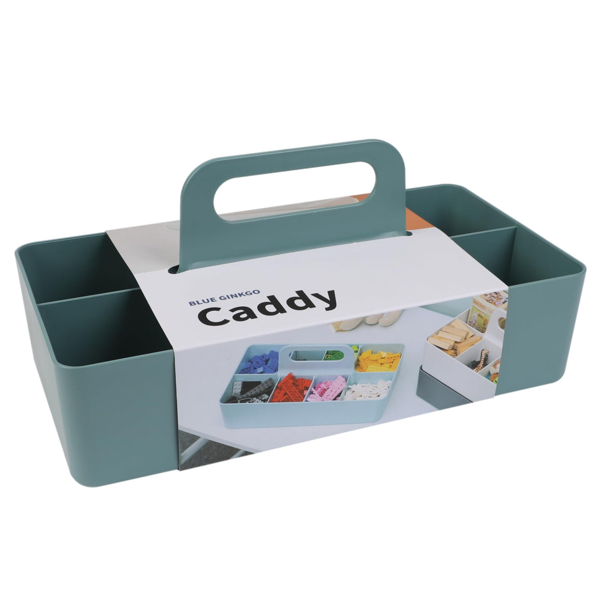 BLUE GINKGO Stackable Caddy front view in green for space-saving organization