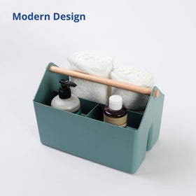 Blue Ginkgo stackable storage bin saves space on shelves and desktops.