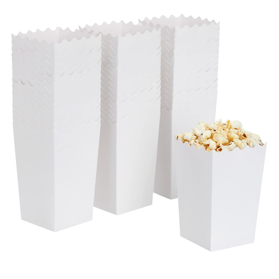 Blue Panda white popcorn boxes showcase elegant party presentation.