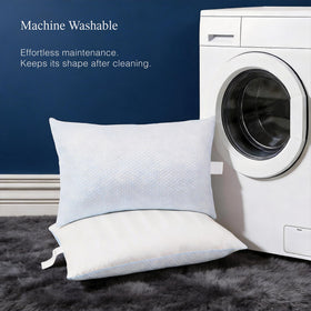 Blue Ridge Home Fashions cooling pillows with DuraLOFT fill staying fluffy after washing.
