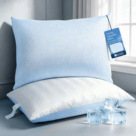 Blue Ridge Home Fashions cooling pillows with reversible ice-silk surface for cooler sleep.