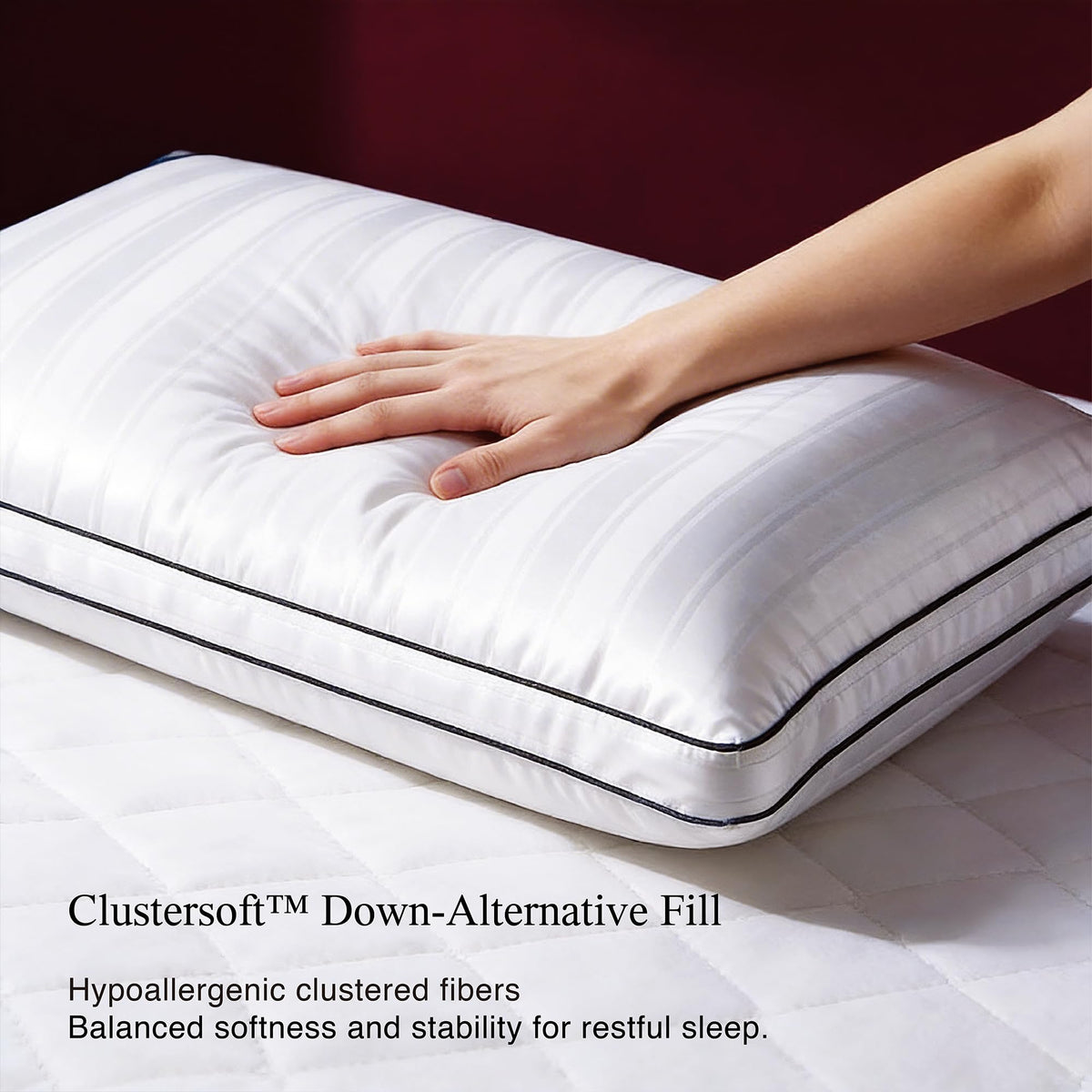 Blue Ridge pillow gusset edge detail demonstrates durable loft for lasting support