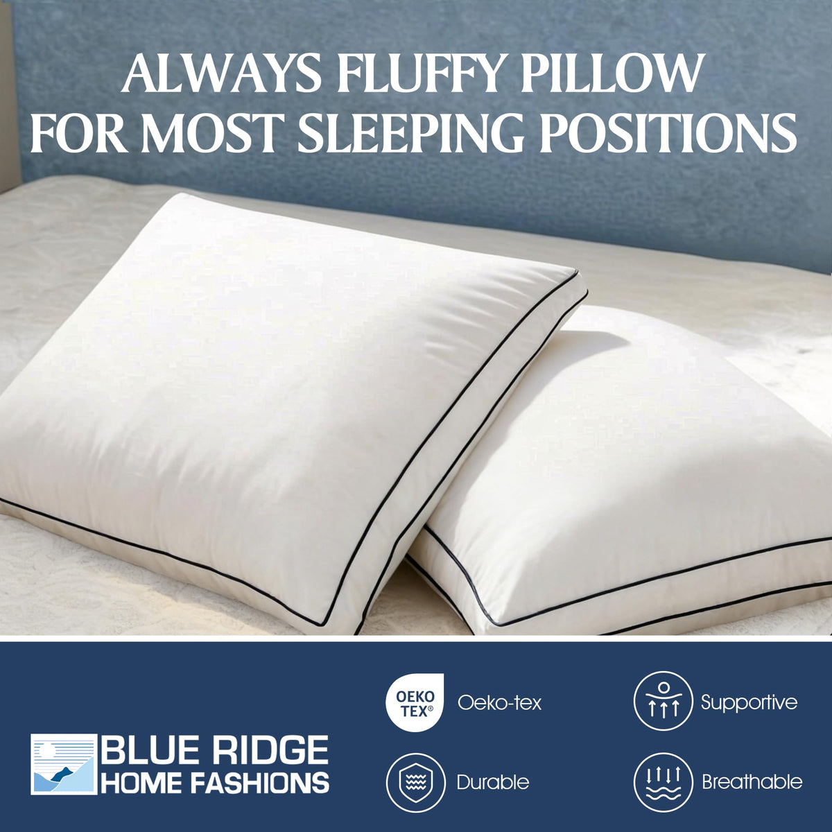 Blue Ridge Hotel Pillow versatile for back, stomach, or side sleepers