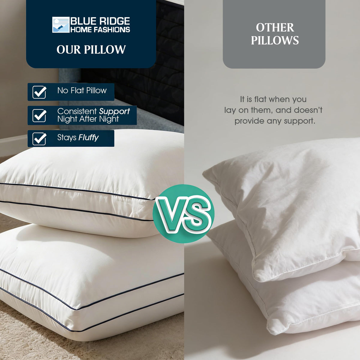 Blue Ridge pillow with DuraLOFT filling, soft yet supportive