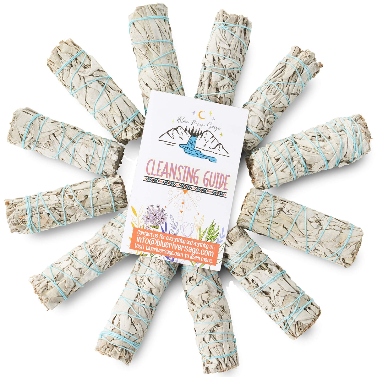 Blue River Sage hand-tied bundles grown in California mountains.