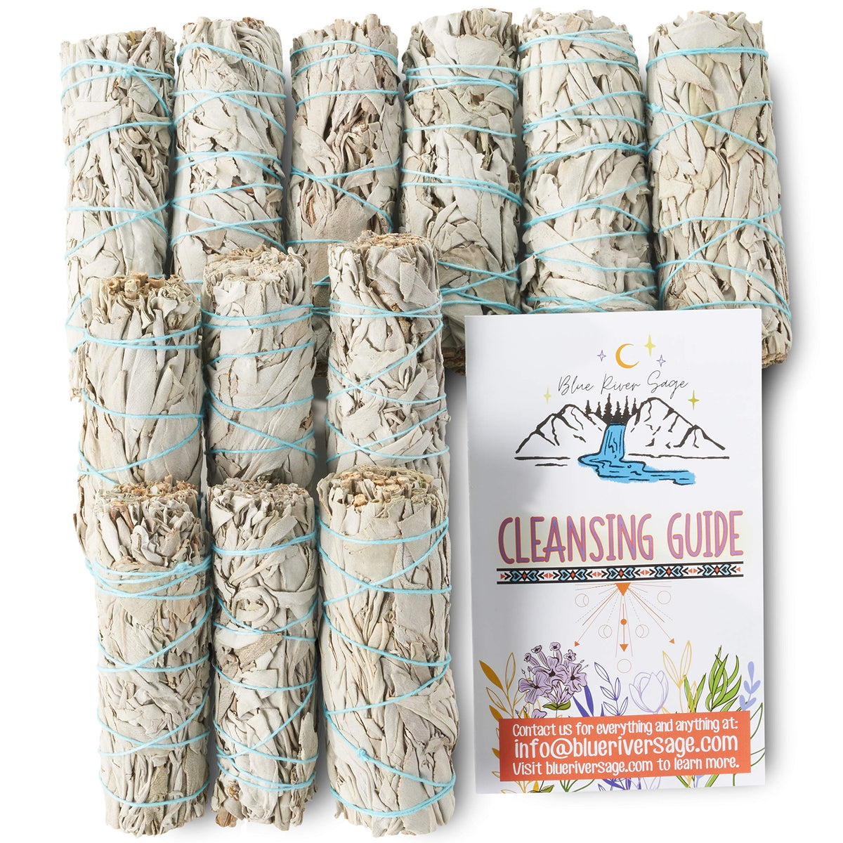 Blue River Sage white sage smudge stick instruction booklet for simple usage guidance.
