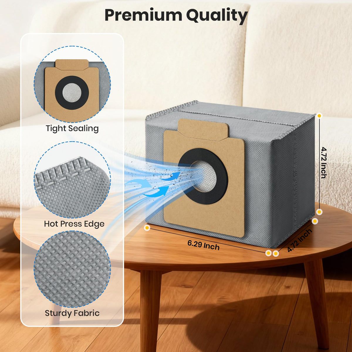 Bluearks auto-sealing dust bags minimize spills during replacement.