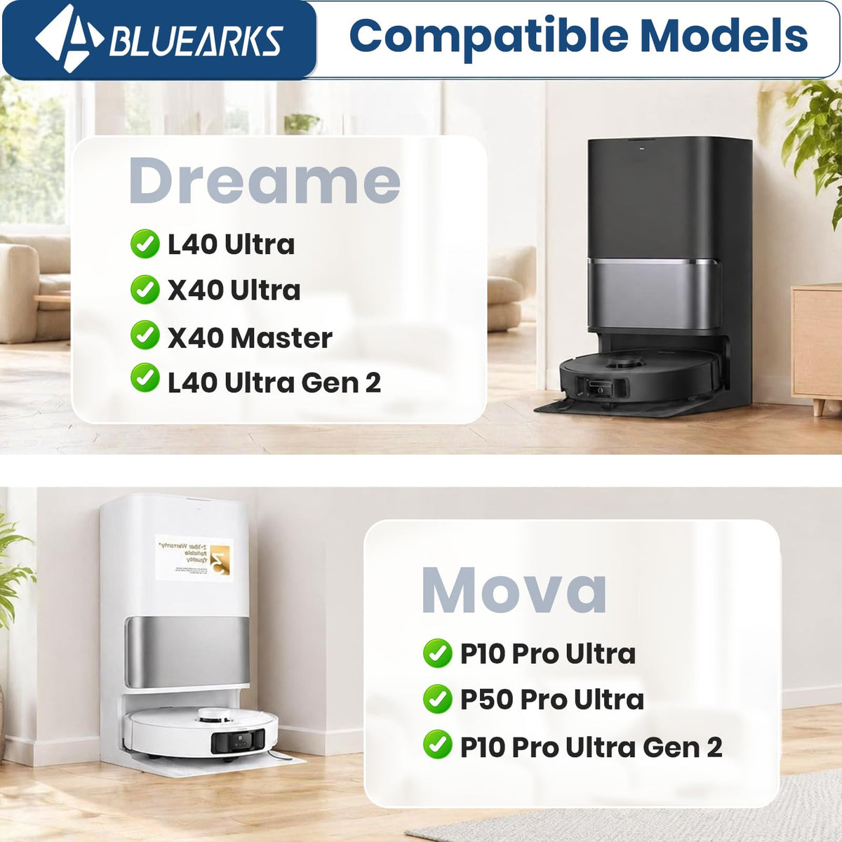 Bluearks Dreame X40 Ultra kit side brush cleans corners and edges effectively.
