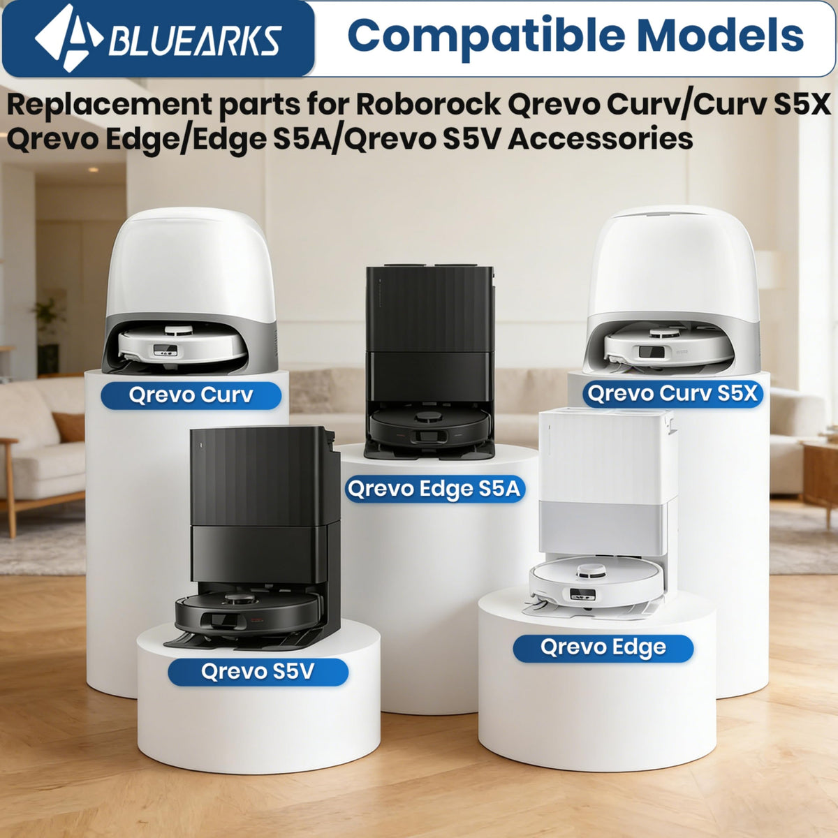 Bluearks Qrevo S5V four side brushes reach tight corners for thorough dusting.