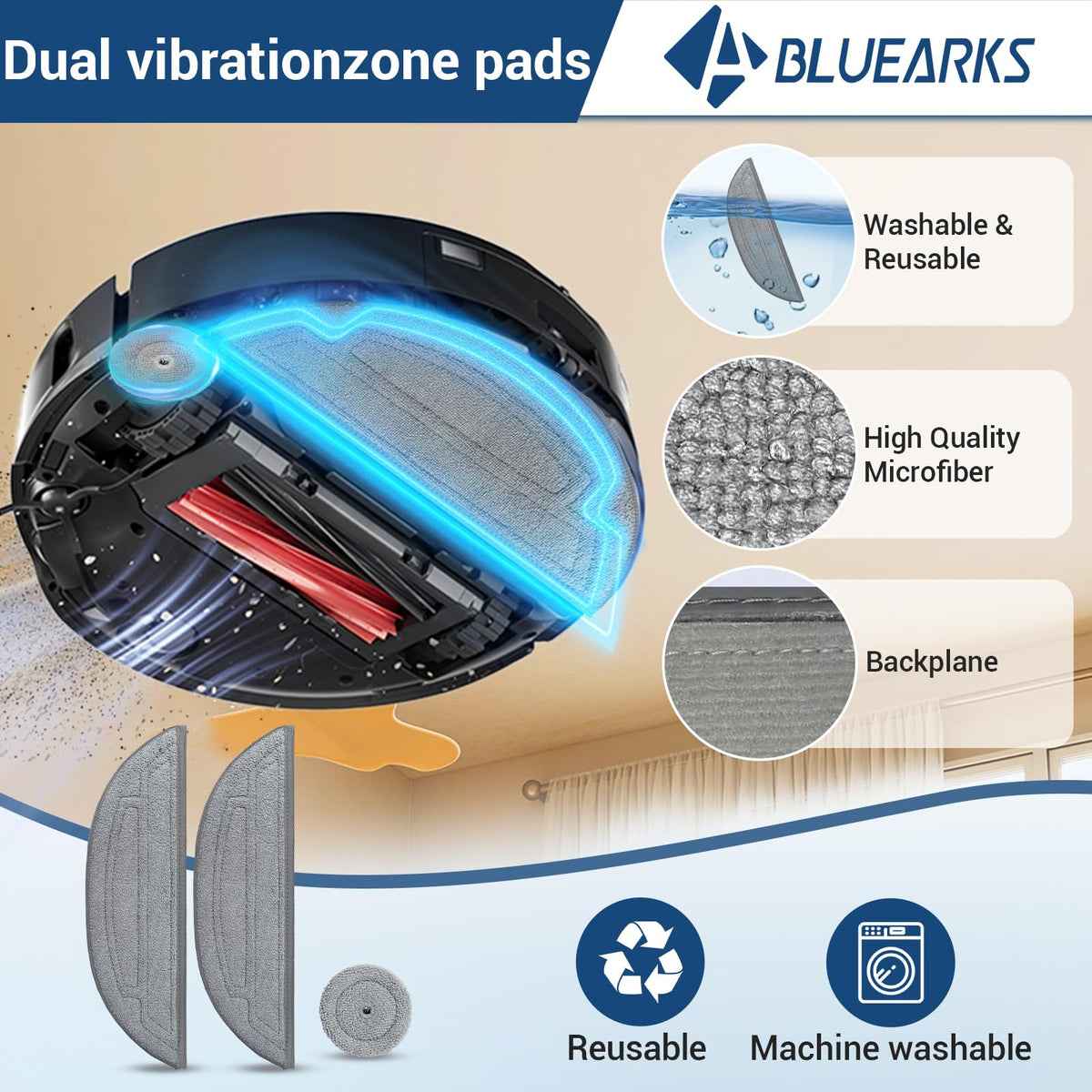 Bluearks S8 Max mop pads ready for deep surface cleaning on hard floors.
