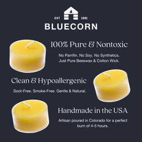 Bluecorn tea light candle fragrance-free, ideal for scent-sensitive spaces.