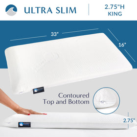 Bluewave Bedding Ultra Slim Pillow low-profile design for stomach and back sleepers