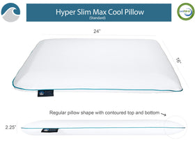 Bluewave Bedding Hyper Slim Max Cool CarbonBlue pillow packaging closeup with sanitary seal.