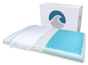 Bluewave Ultra Slim Max Cool CarbonBlue pillow front view for stomach sleepers with low-profile comfort